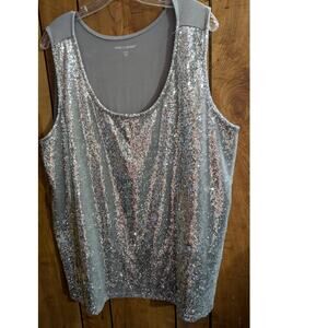 Jessica London Sequin Cami PLus Size 3X Sleeveless Tank Top Grey Silver Shirt